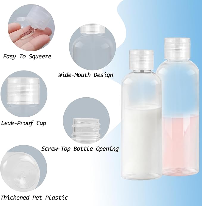 8Pcs Travel Bottles Set, TSA Approved Travel Size Toiletries, Reusable Leak Proof Cosmetic Containers for Shampoo, Conditioner, Cream -Women Men Travel Essentials