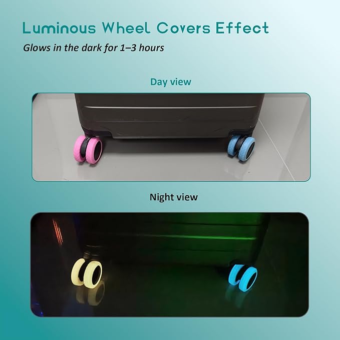 8-Pack Luminous Pink Luggage Wheel Covers (Fits 2"-2.4" Double Wheels) & 2-Pack Pink Handle Wraps - Silicone Tire-Textured Wheel Protectors, Wet-Suit Material Handle Grips for Travel