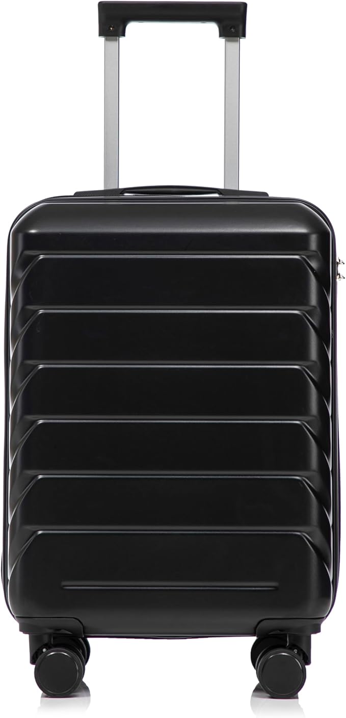 20 Inch Carry On Luggage, Lightweight ABS Hard Shell Suitcase with Spinner Wheels, Durable Travel Luggage with Combination Lock & Side Hooks for Men Women, Black