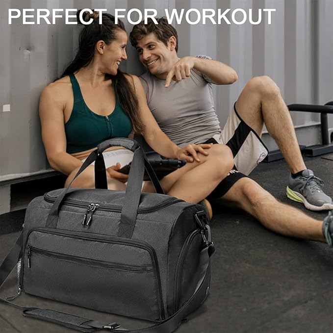 Gym Bag for Men Women, Sports Duffle Bags with Wet Pocket & Shoes Compartment, Water Resistant Overnight Duffel Bag