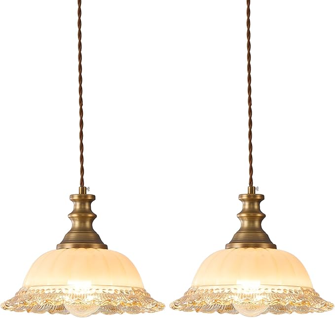 HDDFL Glass Pendant Lights Modern Pendant Lighting Fixtures Hanging Lamp for Kitchen Island Bedroom Dining Room Coffee Shop Hallway Brown and Brass 2 Pack