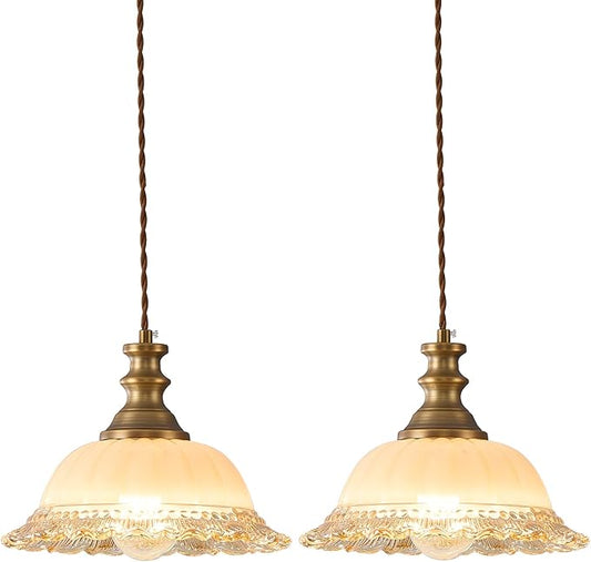 HDDFL Glass Pendant Lights Modern Pendant Lighting Fixtures Hanging Lamp for Kitchen Island Bedroom Dining Room Coffee Shop Hallway Brown and Brass 2 Pack