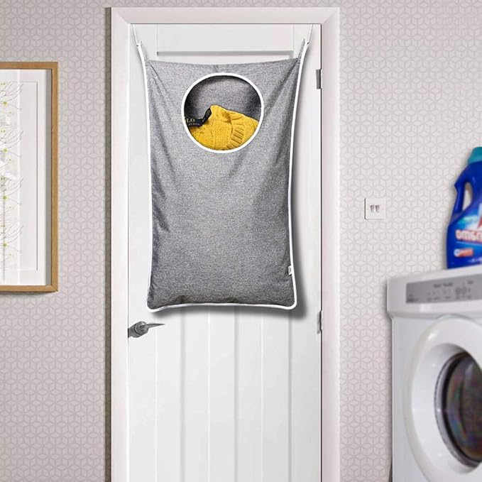 KEEPJOY 2Pack Space-Saving Hanging Laundry Bag, Door Laundry Hamper with 2 Different Types of Hooks, 30x20 Inch Oxford Fabric Laundry Storage Bag for Dirty Clothes (Grey-2Pack)