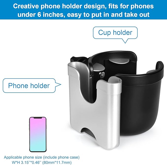 Accmor Stroller Cup Holder with Phone Holder, Bike Cup Holder, Universal Cup Holder for Uppababy Nuna Doona Strollers, 2-in-1 Cup Phone Holder for Stroller Bike Wheelchair Walker Accessory