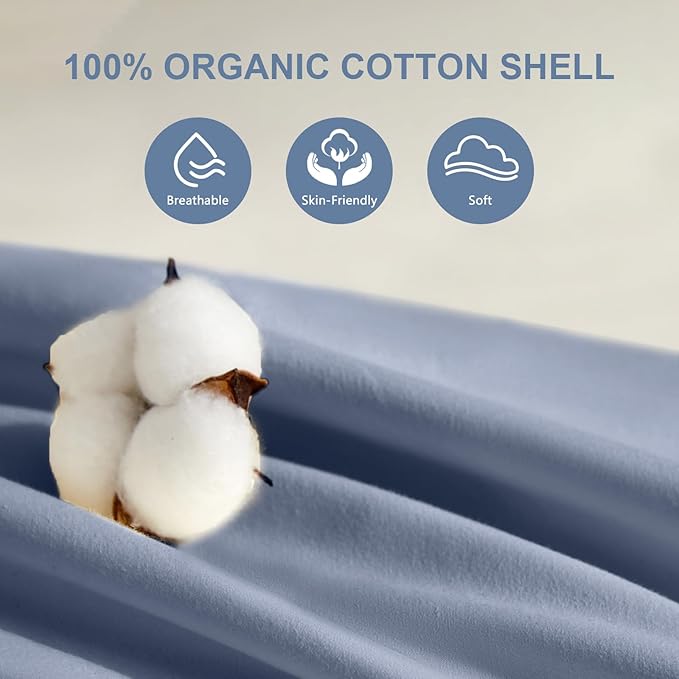 Organic Buckwheat Pillow for Sleeping with Dual-Layer Pillowcase and Extra Tartary Buckwheat Hulls, Adjust Height and Firmness, Neck Support Pillow for Back and Side Sleepers 14"x20", Baby Blue