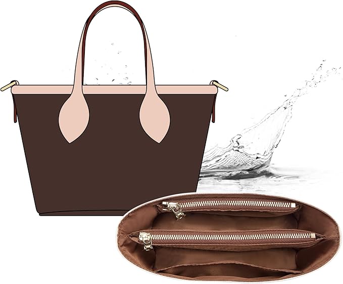 Purse Organizer Insert Compatible with LV Neverfull BB, Premium DopontPaper Bag Organizer Lightweight Water Resistant Purse Insert Divider Shaper for Tote Handbags, White-brown/XS