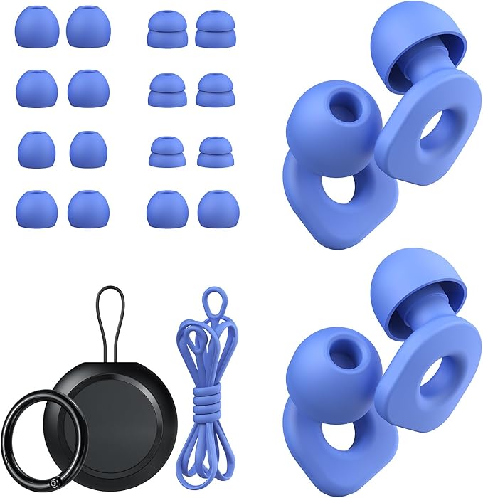 2 Pairs of Earplugs for Sleeping,Reusable Hearing Protection Ear Plugs with 8 Pairs Ear Tips & One Connector Cord,Soft Earplugs for Noise Reduction,Concert,Musician & Work - 25dB-30dB