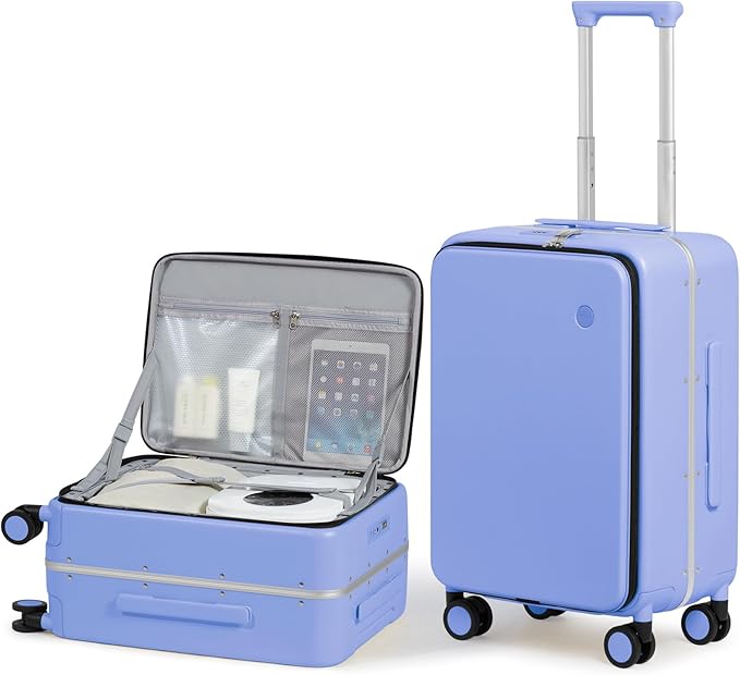 mixi 20 Inch Carry On Luggage 22x14x9 Airline Approved PC Hard Shell Suitcase Top Opening Aluminum Frame Travel Suitcases with Wheels, Lilac Purple