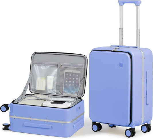 mixi 20 Inch Carry On Luggage 22x14x9 Airline Approved PC Hard Shell Suitcase Top Opening Aluminum Frame Travel Suitcases with Wheels, Lilac Purple