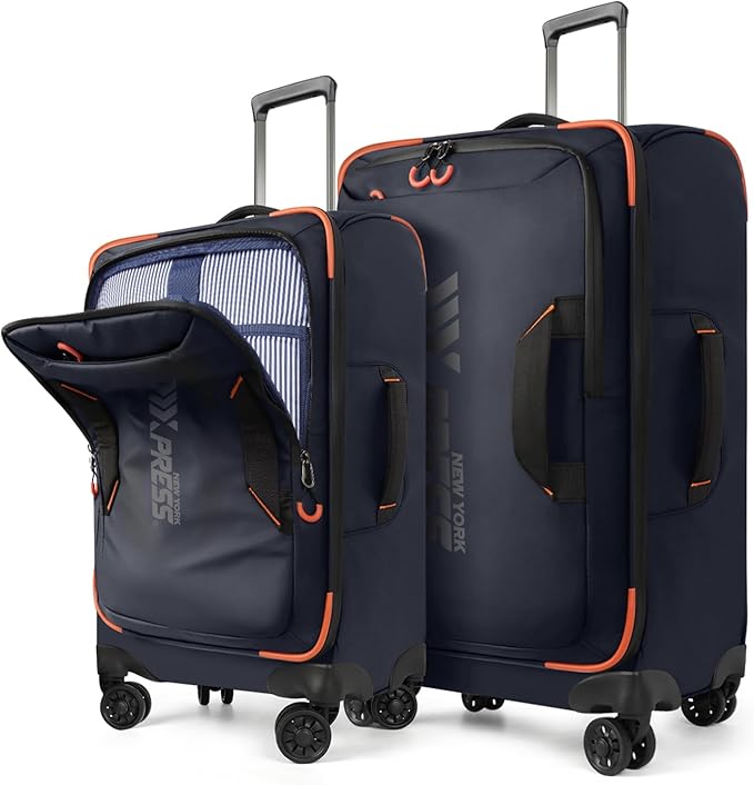 2-Piece Set（22in/26in） Front Opening,Softside Luggage Sets w/Double Spinner Wheels Suitcase,Waterproof,Lightweight Travel Luggage Rolling Suitcase（Blue,22in/26in）