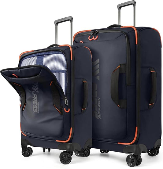 2-Piece Set（22in/26in） Front Opening,Softside Luggage Sets w/Double Spinner Wheels Suitcase,Waterproof,Lightweight Travel Luggage Rolling Suitcase（Blue,22in/26in）