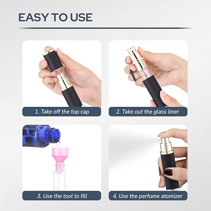 Travel Perfume Bottle Refillable - Mini Portable Cologne Atomizer Sprayer - Empty Travel Size Fragrance Pump Dispenser Container for Man - 10ml Black Brown 2PCS Small Leather Refill Sample