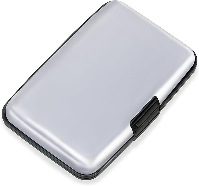 Mayski Credit Card Holder, RFID Blocking, Aluminum Alloy Hard Case, Small Mini Business Metal Wallet for Women Men, Silver