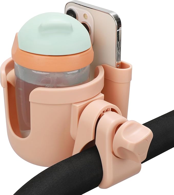 Accmor Stroller Cup Holder with Phone Holder, Bike Cup Holder, Universal Cup Holder for Uppababy Nuna Doona Strollers, 2-in-1 Cup Phone Holder for Stroller Bike Wheelchair Walker Accessory