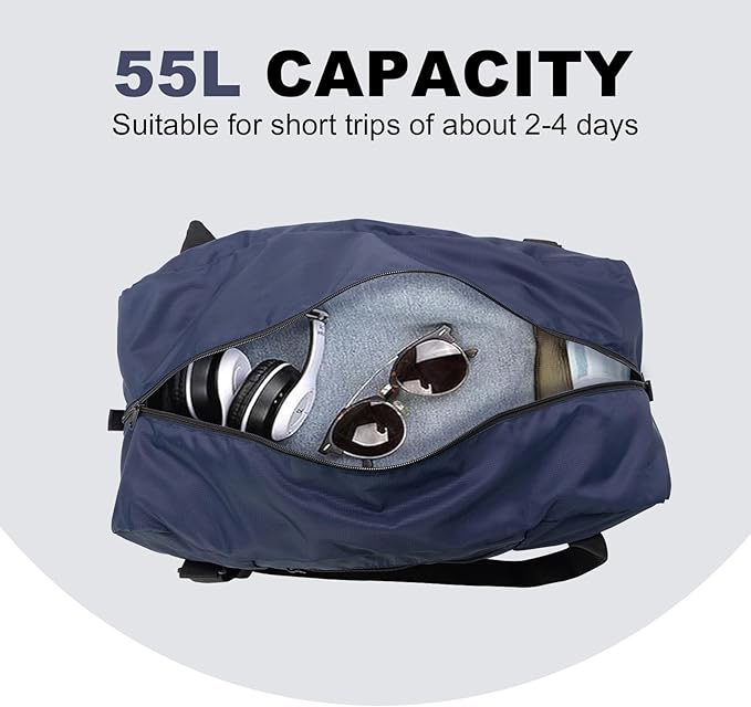 HOLYLUCK Foldable Travel Duffel Bag For Women & Men Luggage Great for Gym - large navy blue