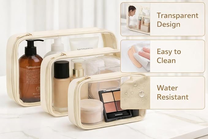 Clear Makeup Bags with Zipper, TSA Approved Travel Toiletry Bag,Clear Cosmetic Bag, Waterproof Make Up Bag for Women, Car Bag Organizer & Car Organization Essentials