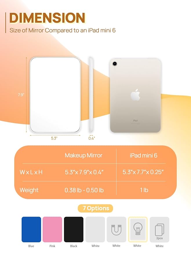 OMIRO Desk Makeup Mirror, 8 x 5 inches Table Mirror with Foldable Stand and Hanging Hole for Shaving and Travelling, White,2PCS