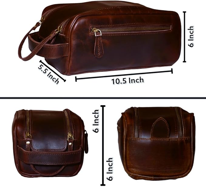 Leather Toiletry Bag for Men With Waterproof Lining, Grooming Travel Kit, Mens Toiletry Bag, Mens Leather Shaving Bag, Handcrafted Vintage Shaving Kit (Combo of 4 Items)
