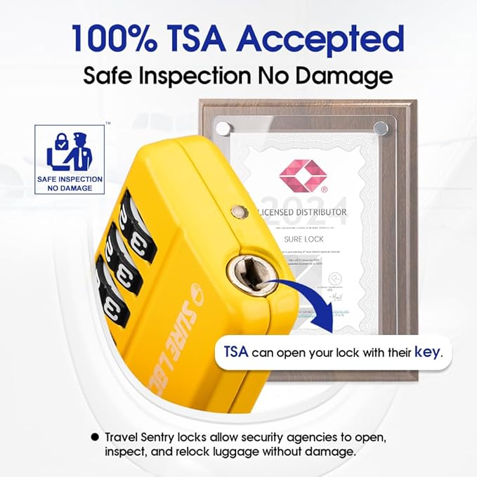 TSA Approved Travel Luggage Locks, Open Alert Combination Lock for School Office & Gym Locker ,Toolbox, Pelican Case,Easy Read Dials- 1, 2 & 4 Pack (1, Yellow 2 Pack)