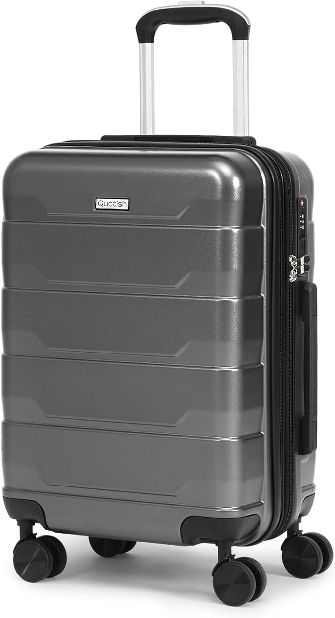 Quatish Carry On Luggage 22x14x9 Airline Approved with Spinner Wheels, 22 inch Expandable Hard Shell Suitcase with TSA Lock, Smooth Rolling Wheel for Lightweight Travel for Men Women, Grey