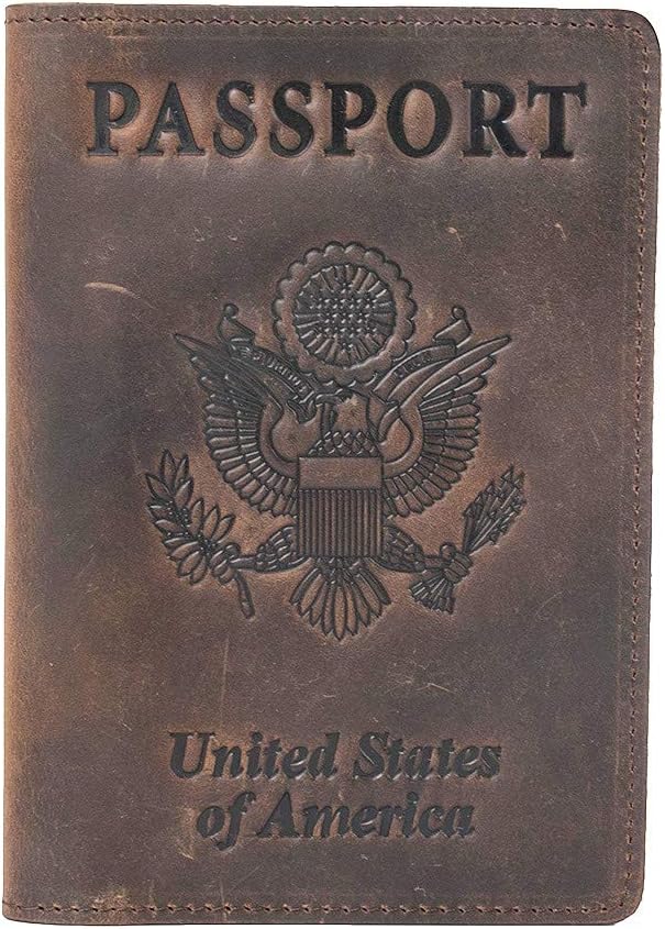 RFID Blocking Passport Holder Travel Wallet - Genuine Crazy Horse Leather for Men(Coffee)