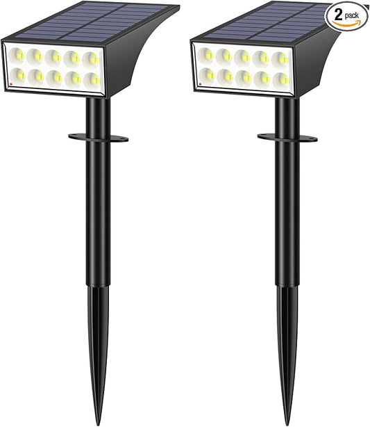 Solar Lights Outdoor Waterproof IP65, Landscape Lights, 2 Pack, Cool White | IP65 Waterproof, Auto On/Off LED Powered Yard Garden Flood Solar Light for Outside Pathway Wall Tree Lawn Uplights Lights