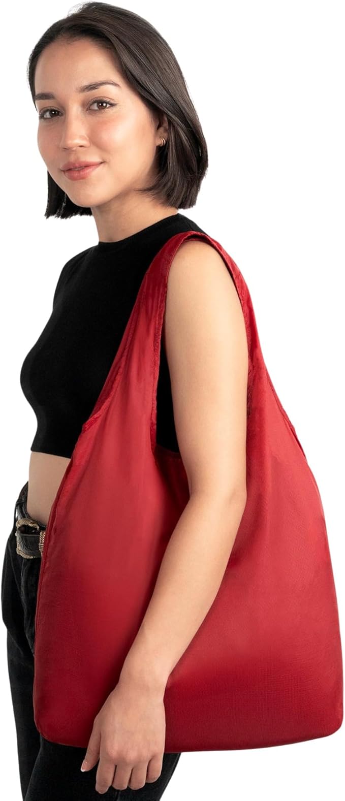 Nanobag Ultralight Foldable Tote for Women & Men, Reusable Grocery & Travel Bag, Packable Collapsible Compact Market Essential (Standard Burgundy)