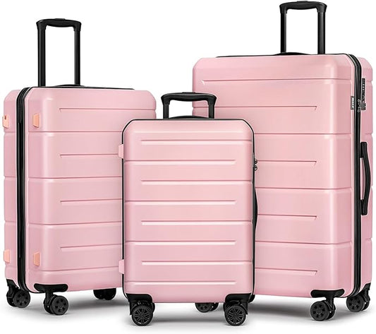 KYME Luggage Sets 3 Piece Hardshell 20"/24"/28" Suitcase with Wheels Hardside Suitcase Set with TSA Lock Large Travel Luggage Set for Women Pink