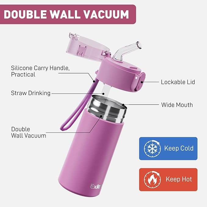 5oz Small Water Bottles with Straw, Mini Water Bottle with One-Hand Open Design, Leak-Proof Locking Lid for Hot&Cold Drinks, Small Travel Water Bottle - 100% Leakproof for School, Travel...(Lavender)