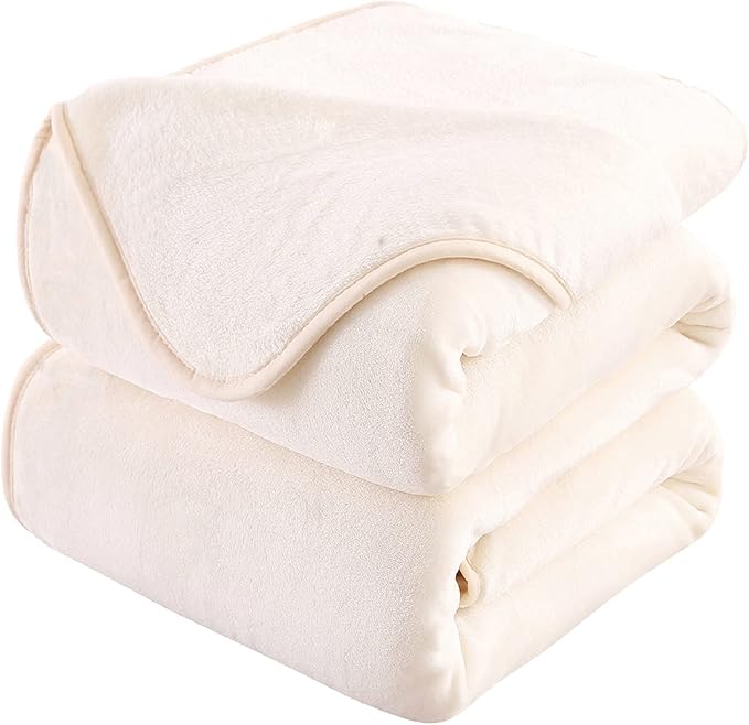Soft Blanket Queen Size Fleece Warm Fuzzy Throw Blankets for The Bed Sofa Lightweight 90"*90"(Queen Ivory)
