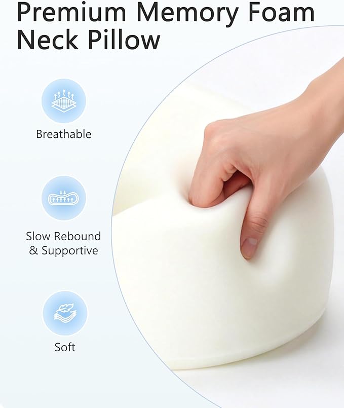 BeeVines Travel Pillow with Carry Case, Memory Foam Neck Pillows for Airplanes, 360° Wrap Around Support for Sleeping, Breathable & Washable Cover for Long Flights, Car & Train Traveling