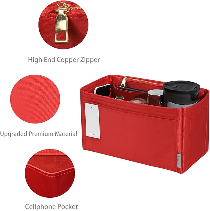 ZTUJO Purse Organizer Insert For Handbags, Silky Touching Bag Organizer Insert With Bottle Holder, Perfect for Speedy, Neverfull, Tote,ONTHEGO,Artsy,Handbag and More (X-Large, Silky Red)