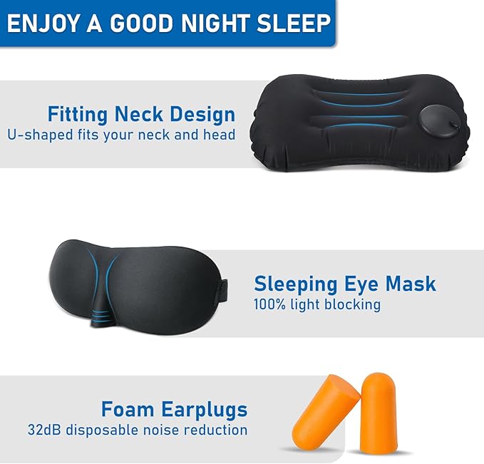 Ultralight Inflatable Camping Travel Pillow - Inflatable Pillow for Neck Lumbar Support,Upgrade Backpacking Pillow,Travel Air Pillows for Camping,Hiking,Backpacking,Press Inflate (Black)