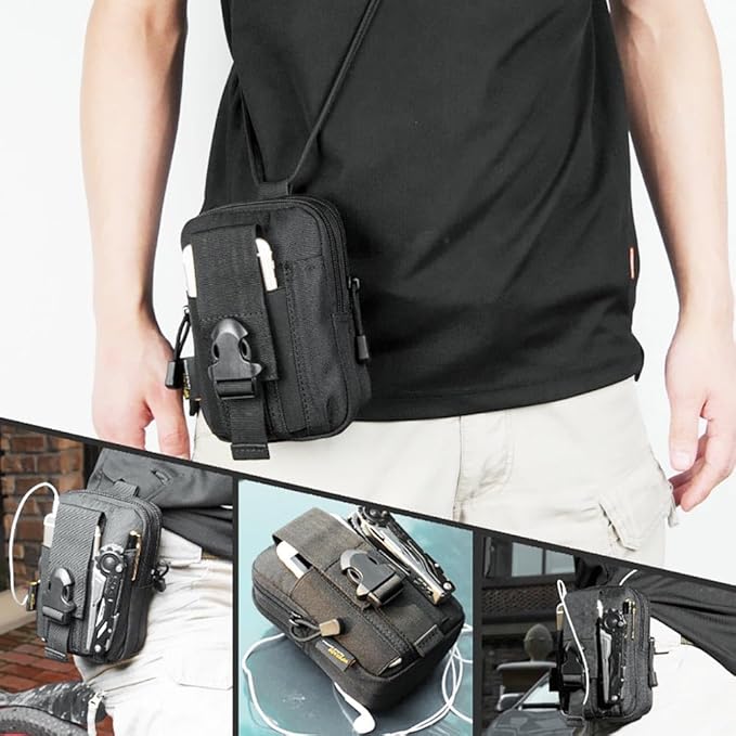 Tactical Molle Pouch, Universal EDC Waist Bag Belt Pouches, Outdoor Belt Bags Gear Tool Gadget Pocket with Cell Phone Holster