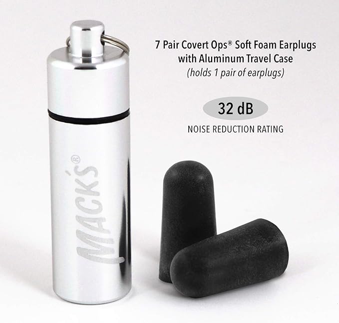 Mack's Covert Ops Soft Foam Shooting Ear Plugs, 7 Pair Plus Travel Case - 32 dB High NRR, 37dB SNR - Comfortable Earplugs for Hunting, Tactical, Target, Skeet and Trap Shooting (Pack of 2)