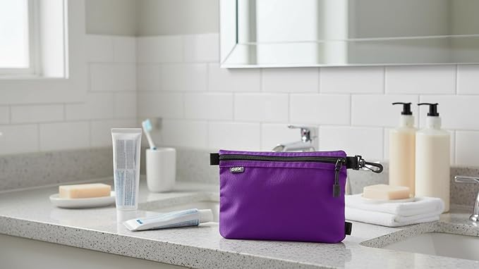 GOX Small Toiletry Bag for Men Bulk Cosmetic Bag Dopp Kit Carry On Zipper Pouch Organization Nylon Small Packing Sack Waterproof (Purple)