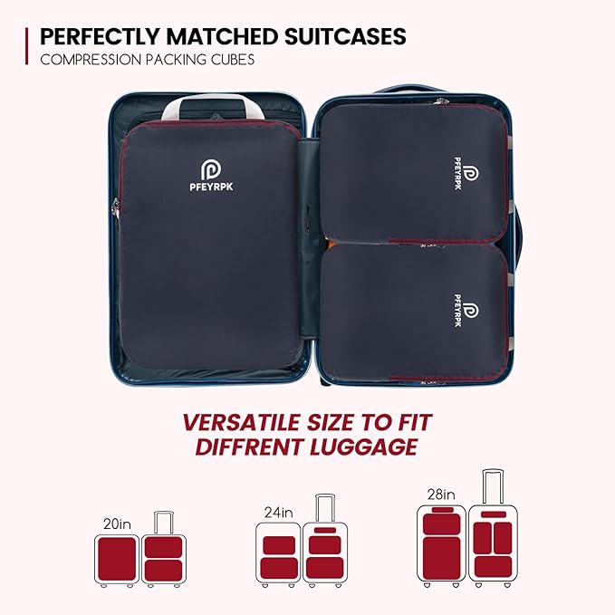 Lightweight Compression Packing Cubes for Suitcases, Compressible Expandable Travel Packing Organizer with Clear Toiletries and Backpack Bag, Travel Essentials for Carry on Luggage 7 Set