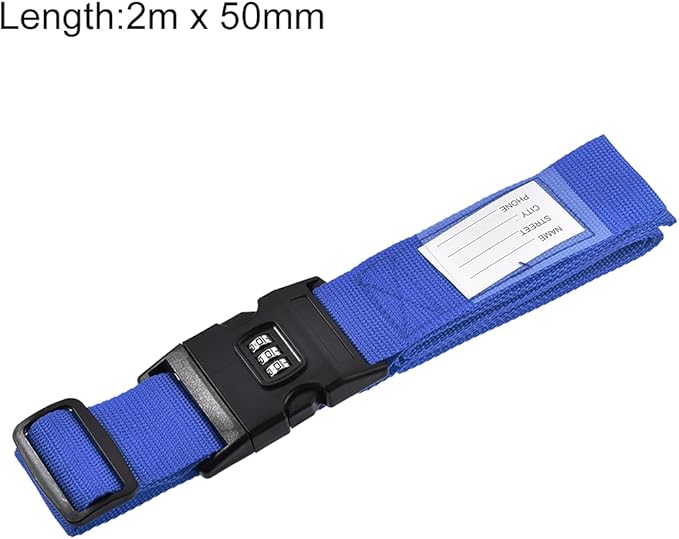 uxcell Luggage Straps Suitcase Belts with Buckle, Combination Lock, 2Mx5cm Adjustable PP Travel Packing Accessories, Dark Blue 2Pcs