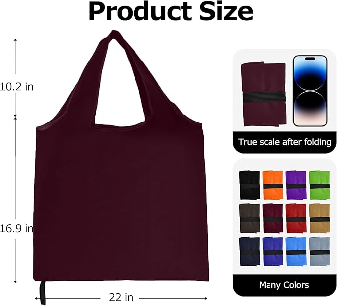 Washable Reusable Grocery Bags, Foldable Reusable Shopping Bags, Polyester Tote, Pocket Size Carrier