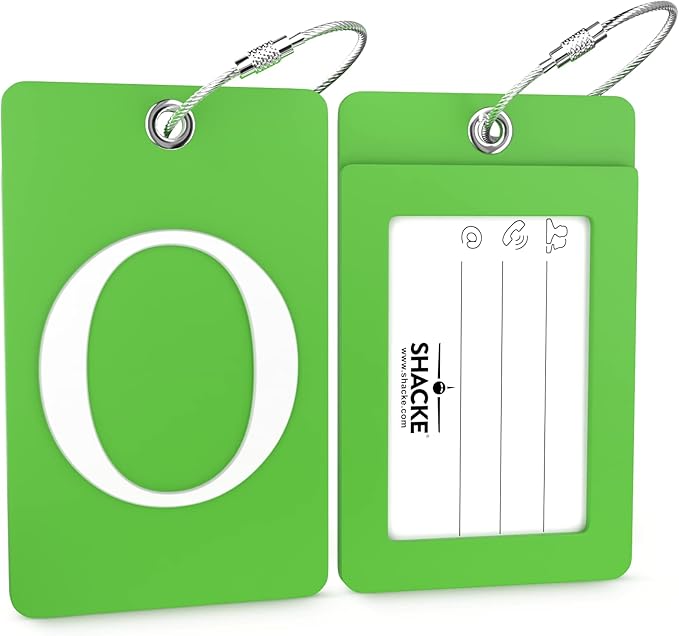 Shacke Luggage Tag Initial - Fully Bendable Tag w/Stainless Steel Loop (Letter O)