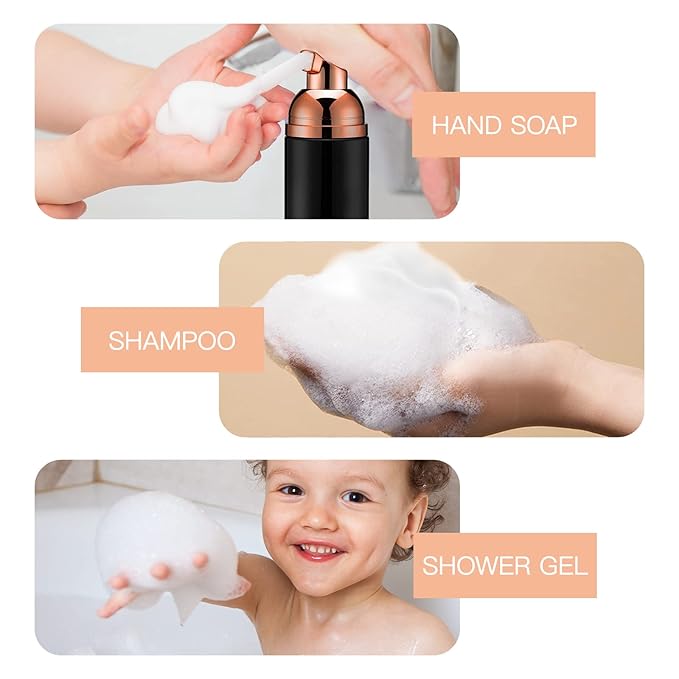 2oz Foam Pump Bottle (3PCS) Empty Travel Foaming Dispenser for Hand Soap, Lash Cleanser, Shampoo (60ml, Rose Gold &Black,White,Pink