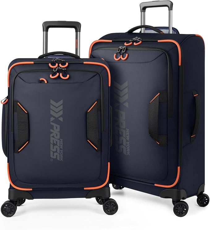 2-Piece Set（22in/26in） Front Opening,Softside Luggage Sets w/Double Spinner Wheels Suitcase,Waterproof,Lightweight Travel Luggage Rolling Suitcase（Blue,22in/26in）