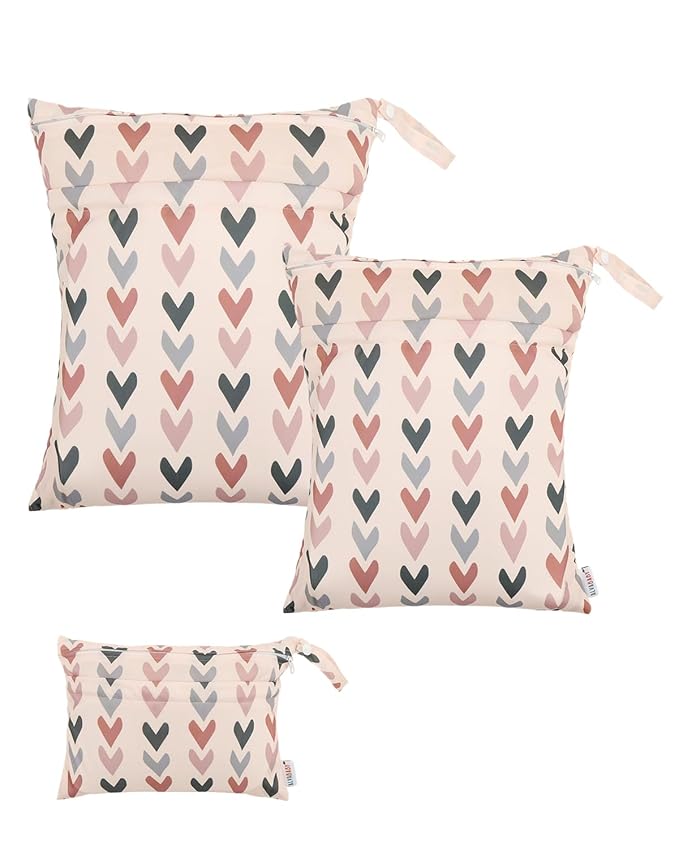 ALVABABY 3 pcs Cloth Diaper Wet Dry Bags Waterproof Reusable with Two Zippered Pockets Travel Beach Pool Daycare Soiled Baby Items Yoga Gym Bag for Swimsuits or Wet Clothes Small Medium Large 3L-SML12