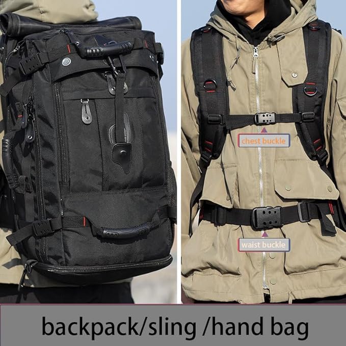 Large Capacity For Travel Hiking Sports Carry On Backpack Durable Convertible Duffle Bag Laptop airplane (black, 60L-Large)