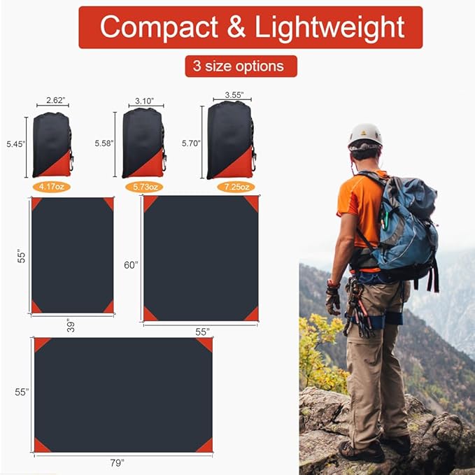 Orga'Neat Pocket Picnic Blanket, Sandproof Lightweight Pocket Camping Tarp, 55″x 79″ Foldable & Fits into Small Bag, Water Resistant Washable Quick Dry Compact Beach Mat for Outdoor Recreation