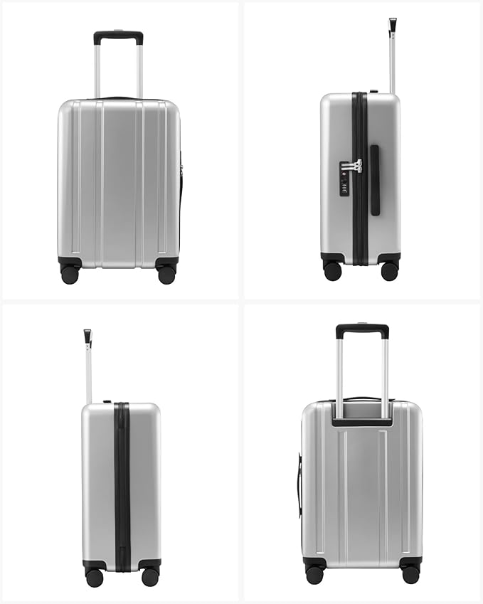 LUGGEX Carry On Luggage 22x14x9 Airline Approved, L2 100% PC Hard Shell Travel Suitcase with Smooth Spinner Wheels, TSA Lock (EX-Core, Silver, 20 Inch, 40L)