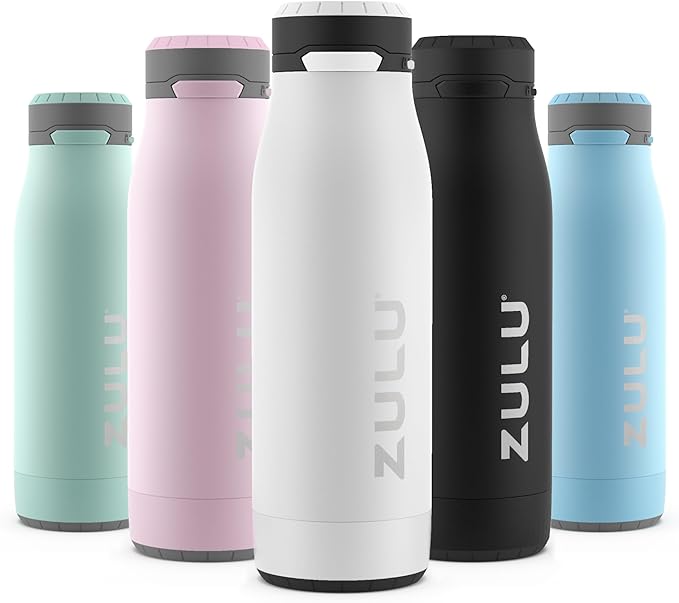 ZULU Ace Vacuum Insulated Stainless Steel Water Bottle with Chug Spout, Leak-Proof Locking Lid and Removable Base for School, Backpack, Sports, Gym, Travel