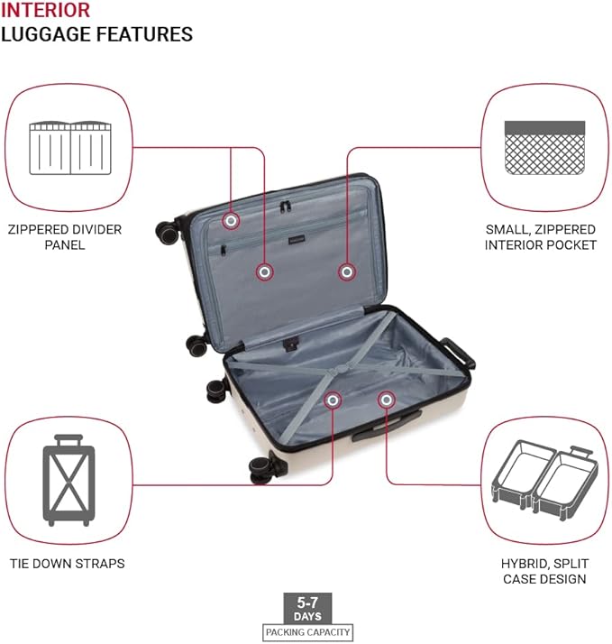 SwissGear Eclipse Hardside Expandable Luggage with Spinner Wheels, Medium Checked, Ultimate Grey