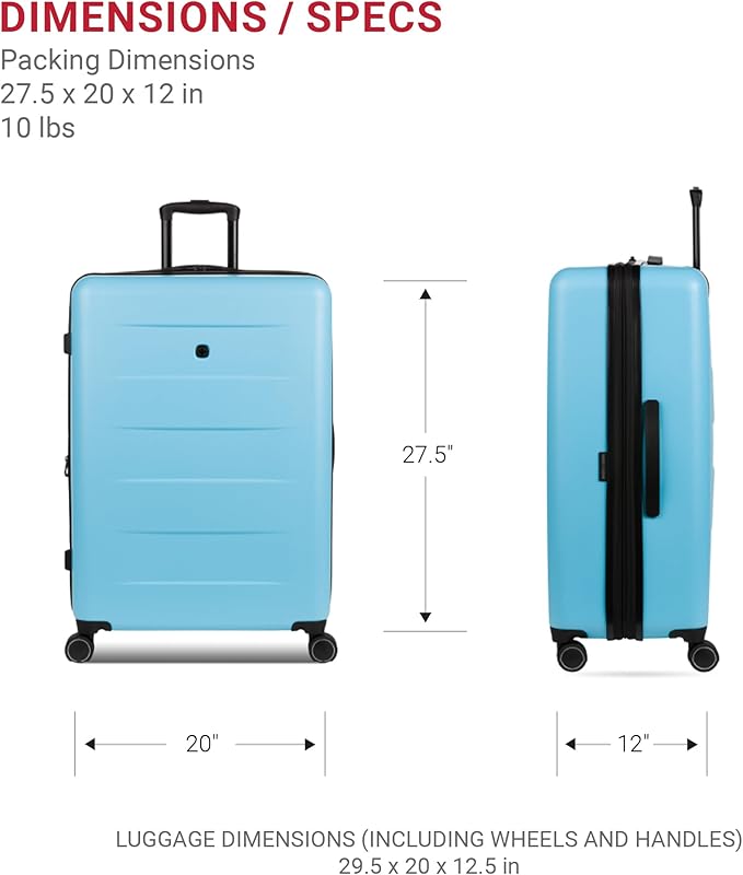 SwissGear 8020 Eclipse Hardside Expandable Luggage with Spinner Wheels, Powder Blue, Checked-Large 27-Inch
