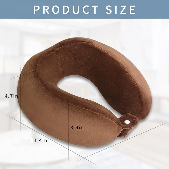 Neck Pillow Airplane Soft Travel Pillow for Traveling Sleeping Adjustable Memory Foam Neck Support Pillows for Cars Trains Offices Home Use Brown
